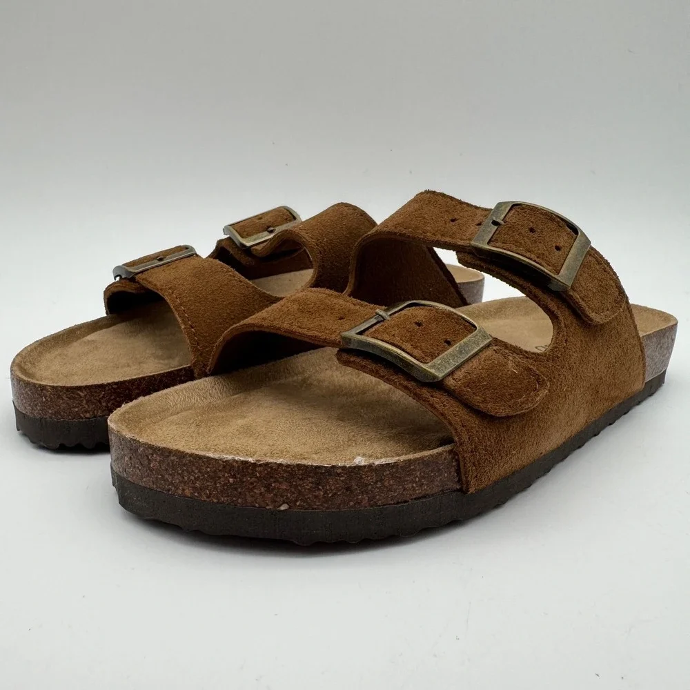 Khombu Asheville Brown Suede Double Buckle Slide Sandals Women's Size 6 NEW